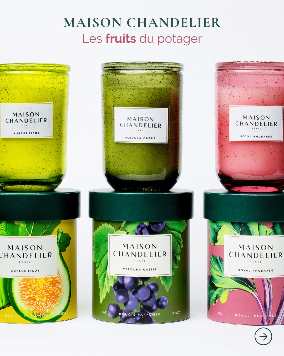 Collection de 6 bougies parfumées senteurs végétales : 3 fruits et 3 légumes